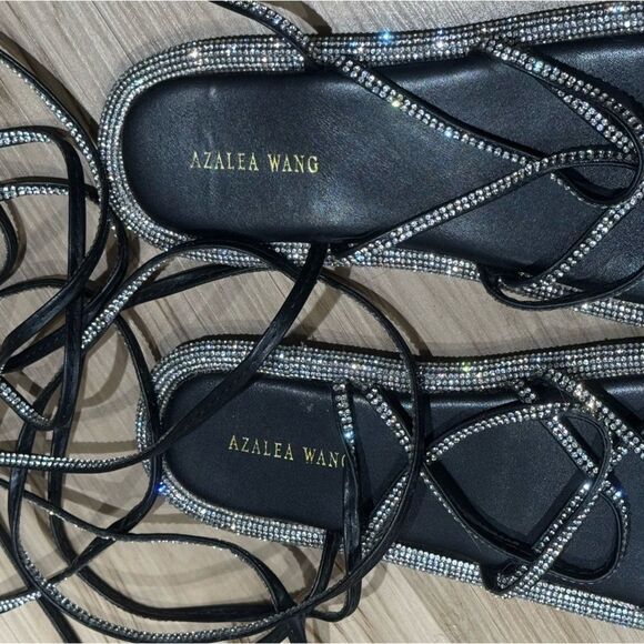 NEW Azalea Wang Switching Positions For You Flat Sandal Black Silver Women’s 8.5 - Picture 3 of 4